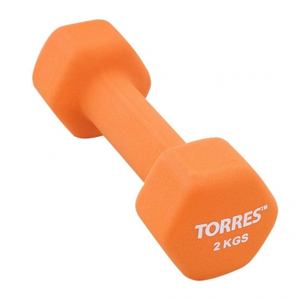 Гантель &quot;TORRES 2 кг&quot;, металл в неопреновой оболочке, форма шестигранник, оранжевый, фото 1