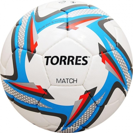 Мяч футбольный &quot;TORRES Match&quot;, р.5, 32 панели. PU, бело-серебряно-голубой, фото 1