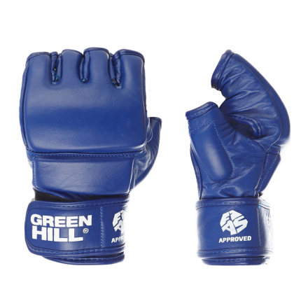 Перчатки для боевого самбо &quot;GREEN HILL&quot; арт. MMF-0026a-S-BL, р.S, одобр. FIAS, нат. кожа, синие, фото 1