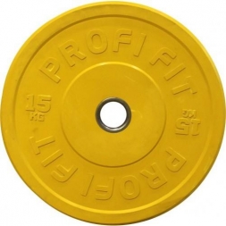 Диск для штанги каучуковый, желтый, PROFI-FIT D-51, 15 кг, фото 1