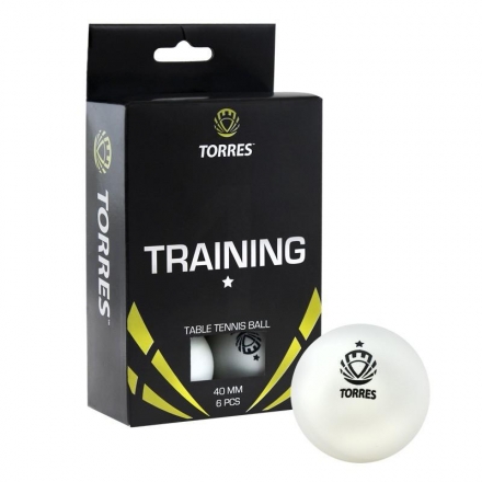 Мяч для настольного тенниса TORRES Training 1*, диам. 40+ мм, белый, в упаковке 6 шт., фото 1