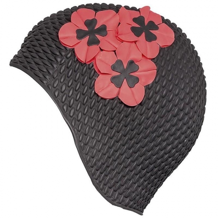 Шапочка для плавания женская &quot;FASHY Babble Cap with Flowers&quot;, резина, черно-красный, фото 1