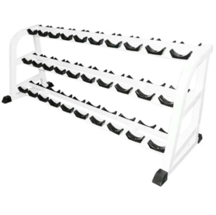 Стойка для хранения профессиональных гантелей Barbell МВ 1.19 на 15 пар трехъярусная белый, фото 1