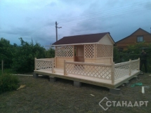 Деревянная беседка №16 4х3м с патио (патио 6х6м) Под ключ