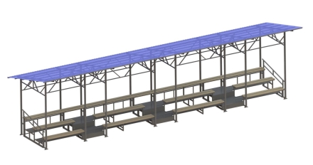 Трибуна сборно-разборная 3-х рядная на 60 мест с деревянными скамейками (с навесом) СТ-254, фото 1