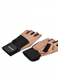 Перчатки для фитнеса с фиксатором мужские кожа коричневые Q11, фото 2