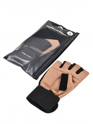 Перчатки для фитнеса с фиксатором мужские кожа коричневые Q11, фото 6