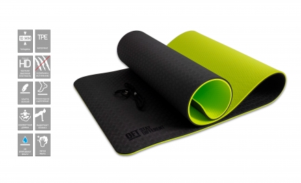 Коврик для йоги 10 мм двухслойный TPE черно-зеленый, фото 2