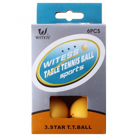 Мяч для настольного тенниса Witess 3 звезды в уп. 6шт. желтые, фото 1