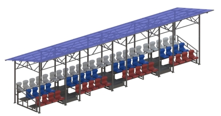 Трибуна сборно-разборная 3-х рядная на 60 мест (с навесом из поликарбоната) СТ-194, фото 1