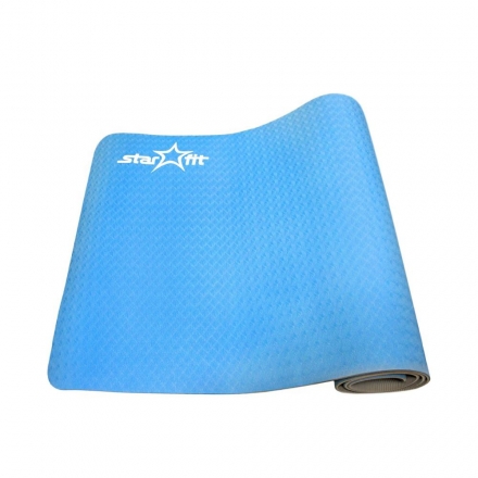 Коврик для йоги FM-201 TPE 173x61x0,5 см, синий/серый, фото 3