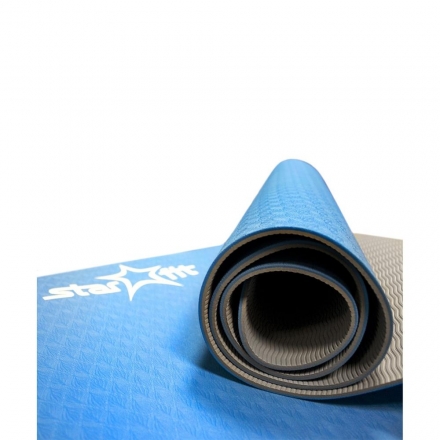 Коврик для йоги FM-201 TPE 173x61x0,5 см, синий/серый, фото 5