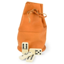 Домино в рыжем кожаном мешочке (6 точек) Домино в рыжем кожаном мешочке (6 точек)