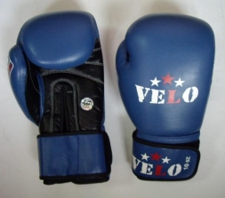 Перчатки бокс VELO (кожа) 12 oz синие AIBA