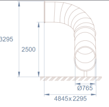 Горка туннельная поворотная из нержавеющей стали с высотой спуска 2500 мм, цвет нержавеющая сталь – STK39-2500-765