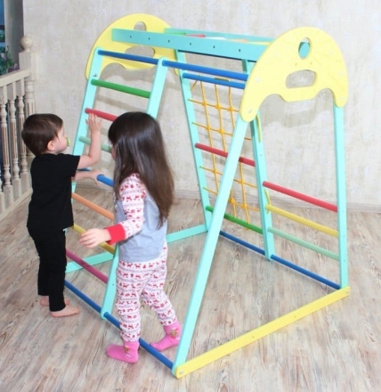 Домашний игровой комплекс Солнышко База, горка ЛДСП, канат, кольца, мат, фото 5