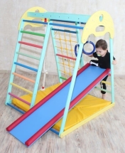 Домашний игровой комплекс Солнышко База, горка ЛДСП, канат, кольца, мат Домашний игровой комплекс Солнышко База, горка ЛДСП, канат, кольца, мат