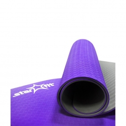 Коврик для йоги FM-201 TPE 173x61x0,6 см, фиолетовый/серый, фото 5