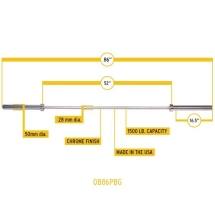 Гриф олимпийский прямой 86&quot;, до 679 кг, хромированный (класс-GOLD)
