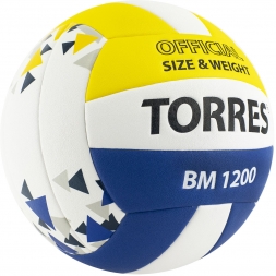 Мяч вол. &quot;TORRES BM1200&quot; арт.V42035, р.5, синт.кожа (микрофибра), клееный, бут.кам, бел-син-желт, фото 2