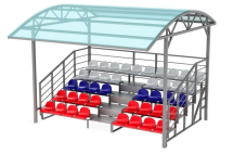 Трибуна пятирядная на 42 места (с навесом из поликарбоната, перилами, настил из рифленого листа) Трибуна пятирядная на 42 места (с навесом из поликарбоната, перилами, настил из рифленого листа)