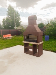 Печь № 12 — Печь барбекю с широкой топкой и полками в дровнице (фактура под кирпич), фото 2