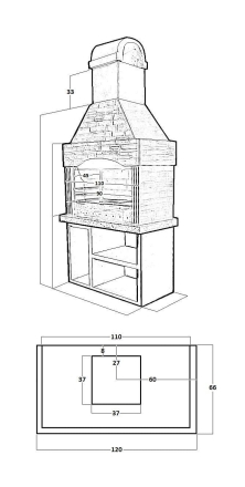 Печь № 12 — Печь барбекю с широкой топкой и полками в дровнице (фактура под кирпич), фото 4