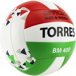 Мяч вол. &quot;TORRES BM400&quot; арт.V32015, р.5, синт. кожа (ТПУ), клееный, бут.кам., бело-крас-зелен, фото 2