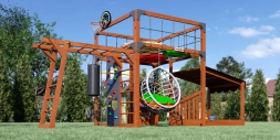 Детская игровая площадка Савушка КУБ–4 (Махагон) с подушками и качелями «Кокон» , фото 1 Детская игровая площадка Савушка КУБ–4 (Махагон) с подушками и качелями «Кокон» , фото 1