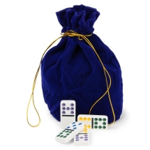 Домино с цветными точками в синем бархатном мешочке (9 точек)