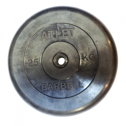 Диск Barbell Atlet обрезиненный черный d-31mm 25кг, фото 1