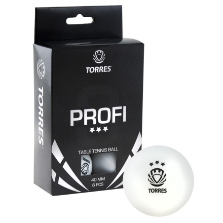 Мяч для наст. тенниса TORRES Profi 3*, арт. TT0012, диам. 40+мм, упак. 6 шт, белый, фото 1