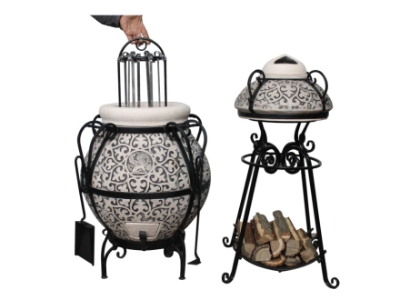 Тандыр керамический Венецианский купец Black (в комплекте дровница-подставка под крышку), фото 3