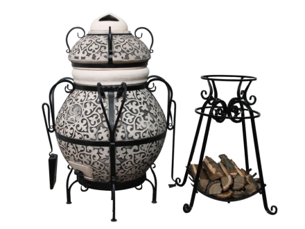 Тандыр керамический Венецианский купец Black (в комплекте дровница-подставка под крышку), фото 1