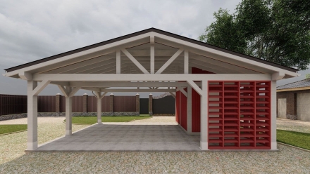 Навес на 2 машины с хозблоком ВЕКШИНО Несущий каркас, фото 3