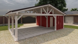 Навес на 2 машины с хозблоком ВЕКШИНО Несущий каркас, фото 1