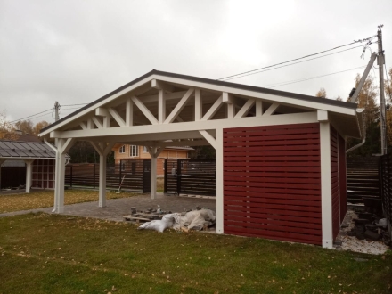 Навес на 2 машины с хозблоком ВЕКШИНО Несущий каркас, фото 2