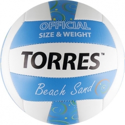 СЦ*Мяч вол. пляжн. &quot;TORRES Beach Sand Blue&quot; арт.V30095B, р.5, синт.кожа (ТПУ),маш.сш,бут.к,бел-голуб, фото 1