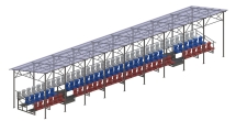 Трибуна сборно-разборная 3-х рядная на 100 мест (с навесом из поликарбоната) СТ-184 Трибуна сборно-разборная 3-х рядная на 100 мест (с навесом из поликарбоната) СТ-184