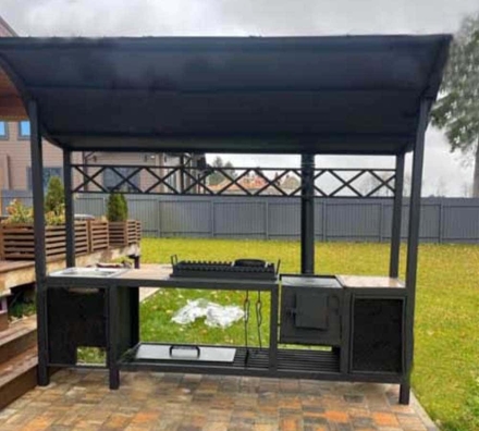 Мангал Лофт Империя с крышей из металла и мойкой, фото 1