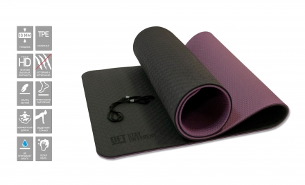 Коврик для йоги 10 мм двухслойный TPE черно-фиолетовый, фото 4