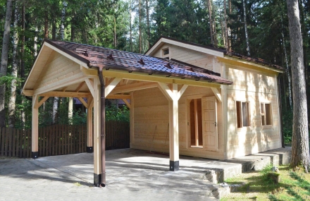 Деревянный навес для машин с хозблоком ЛОЦМАН Несущий каркас, фото 1