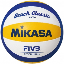Мяч вол. пляжн. &quot;MIKASA VX30&quot;, р.5, синт.кожа (ПУ), руч.сш., бут.кам, бел-син-жел