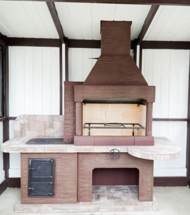 Печь № 20А — Печь Барбекю с большой топкой и печью под казан (фактура под кирпич), фото 1