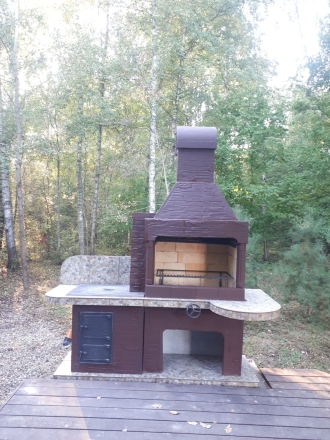 Печь № 20А — Печь Барбекю с большой топкой и печью под казан (фактура под кирпич), фото 3