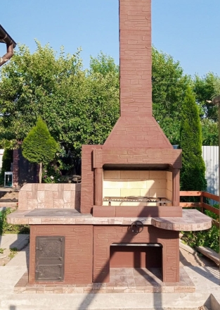 Печь № 20А — Печь Барбекю с большой топкой и печью под казан (фактура под кирпич), фото 6