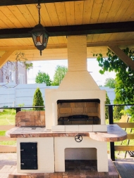 Печь № 20А — Печь Барбекю с большой топкой и печью под казан (фактура под кирпич), фото 4