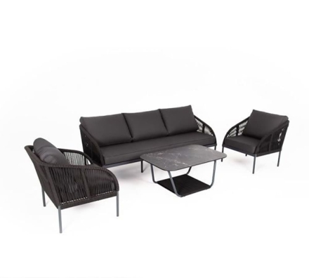 Зона 13 Канны лаунж-зона 5-местная плетеная из роупа (веревки), цвет темно-серый, фото 1