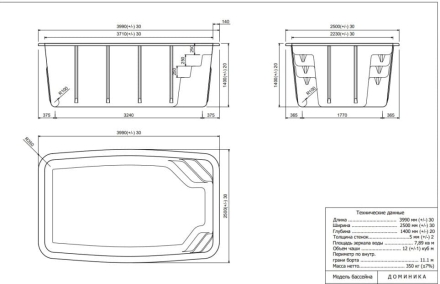 Бассейн 4х2,5х1,4м. Доминика FAROL (чаша и оборудование), фото 4