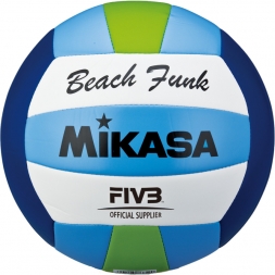 Мяч вол. пляжн. &quot;MIKASA VXS-BFU&quot;,р.5, синт.кожа(ТПУ),лого ВФВ,18 пан.,маш.сш,бут.кам,син-гол-зел, фото 1